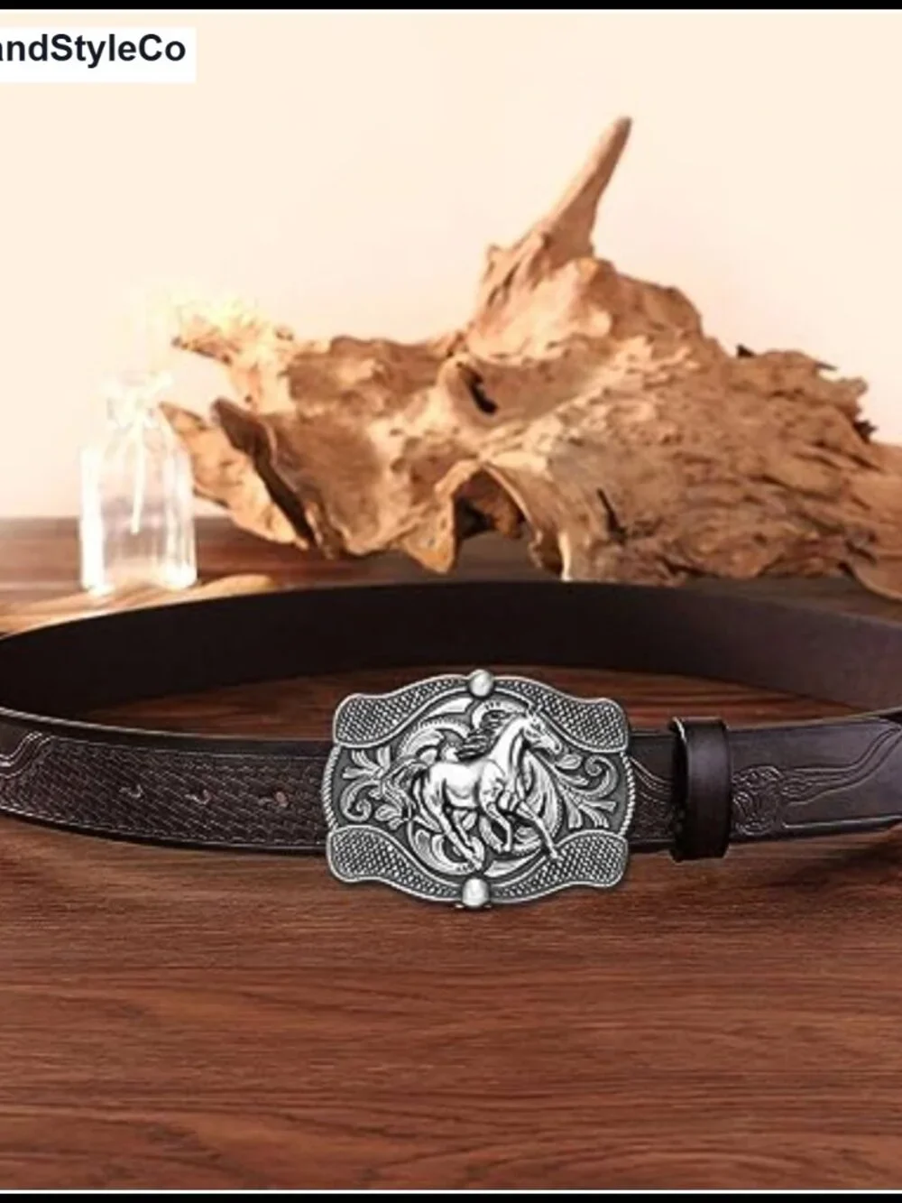 Western Cowboy Horse Belt Buckle for Women Men - Running Horse Longhorn Design,